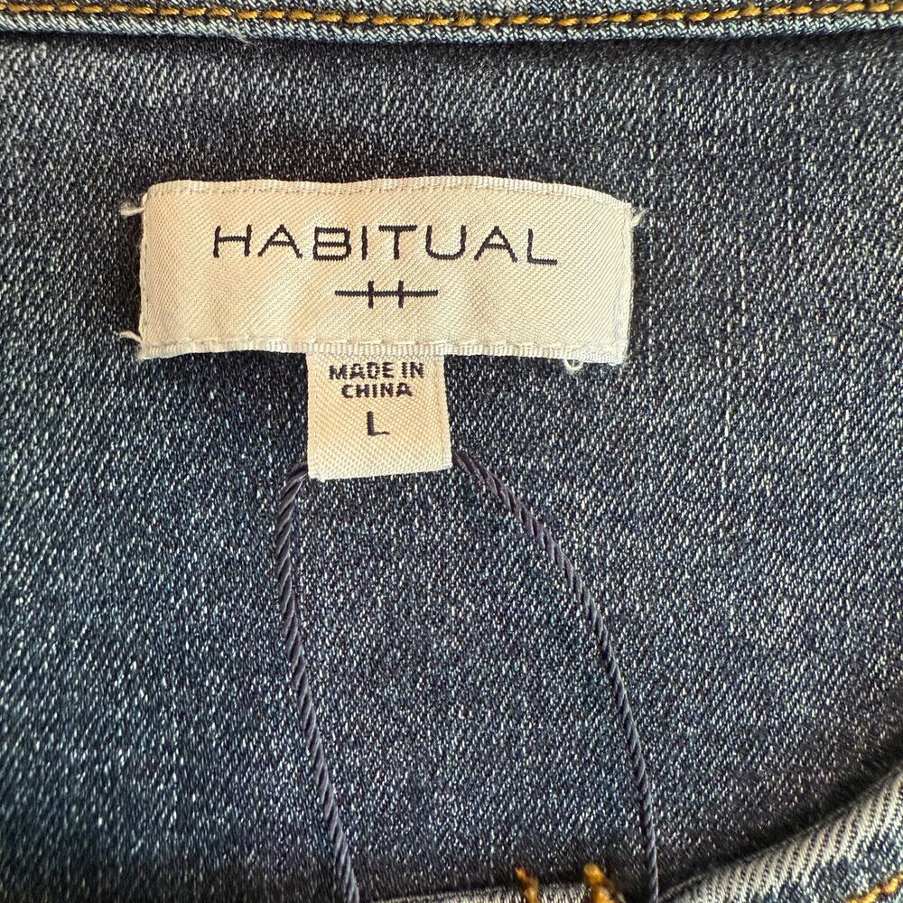 Habitual Fit and Flare Long Sleeve Denim Blue‎ Jean Tie Waist Dress Size L NEW - Picture 8 of 8
